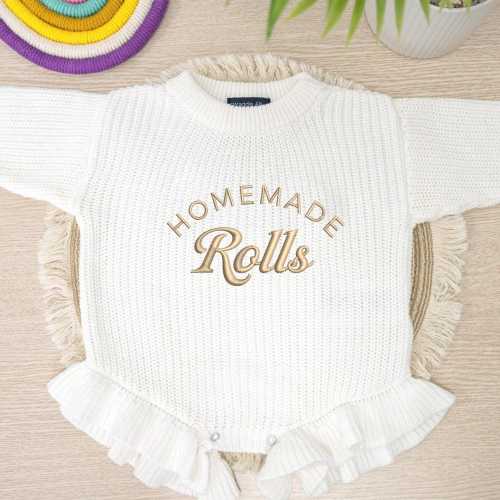 Homemade Rolls Retro Natural Baby Romper, Funny Thanksgiving Day Outfit, Retro Fall Toddler Sweater, Baby Fall Outfit, Baby Shower Gifts