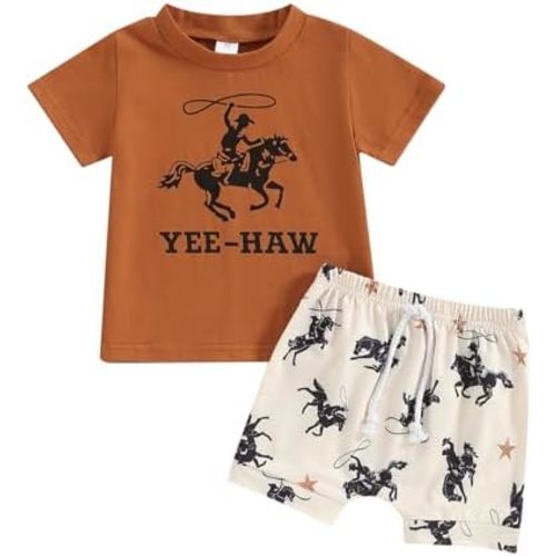Western Baby Boy Clothes Highland Cow Farm Print T-shirt Casual Shorts Toddler Summer Country Cowboy Clothes Outfit