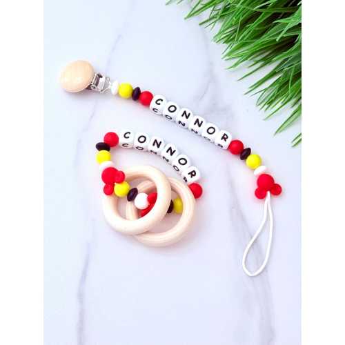 Personalized Pacifier Clip and Rattle Mickey Mouse,Pacifier Holder with name,Gift Newborn Baby,Custom Baby shower Gift
