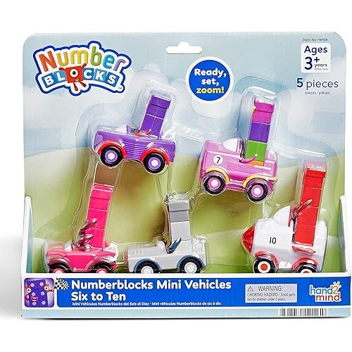 hand2mind Numberblocks Six to Ten Mini Vehicles, Race Car Toys, Preschool Math Counting Toys, Action Figure Set, Numbers for Toddlers, Small Figurines for Kids, Toddler Restaurant Activities