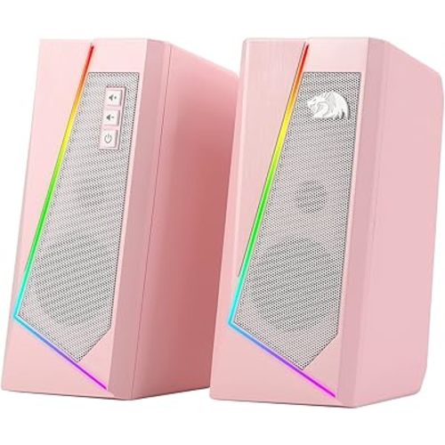 Redragon GS520 RGB Desktop Speakers, 2.0 Channel PC Computer Stereo Speaker with 6 Colorful LED Modes, Enhanced Sound and Easy-Access Volume Control, USB Powered w/ 3.5mm Cable, Pink