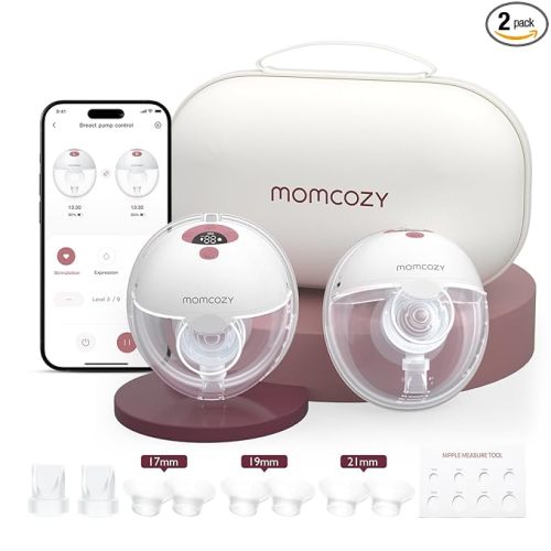 Momcozy M5 Smart APP Controlled Wearable Breast Pump, Hands-Free Wireless Electric Pump, 3 Modes 9 Suction Levels, BPA-Free, Portable Lightweight, 24mm Flange, 2-Pack Cozy Red