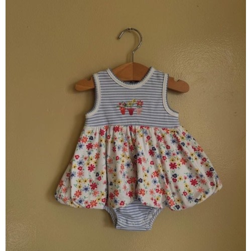 Little Me Baby Girl Sleeveless Floral & Striped Bubble Romper, Size 6M