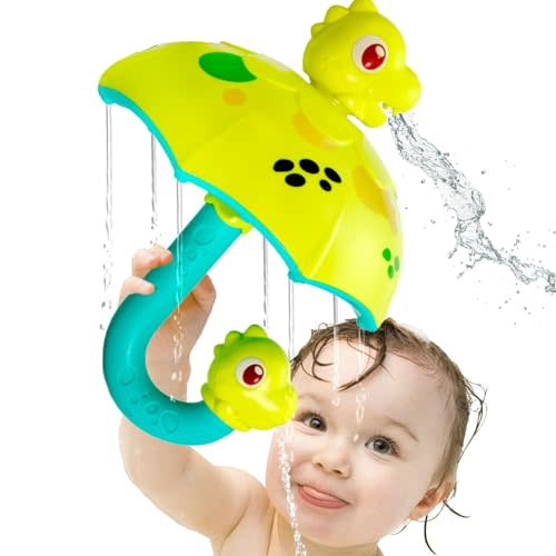 Sizobi Baby Bath Toys, Dinosaur Umbrella Bath Toy Sprinkler for Kids Toddler, Bathtub Spray Toy for Baby, Mold Free Bath Toys 2 3 4 5 6 Year Old Girl Boys Gifts, Bubbles Spinning & Sprinkler Effects