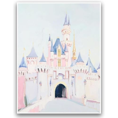 Kid's Room Print Nursery Decor Art Print Baby Room Wall Decor Soft Pastel Magic Castle Painting Dreamy Watercolor Fantasy Picture 12x16 Inch UnFramed for Playroom Princess Bedroom Children's Room