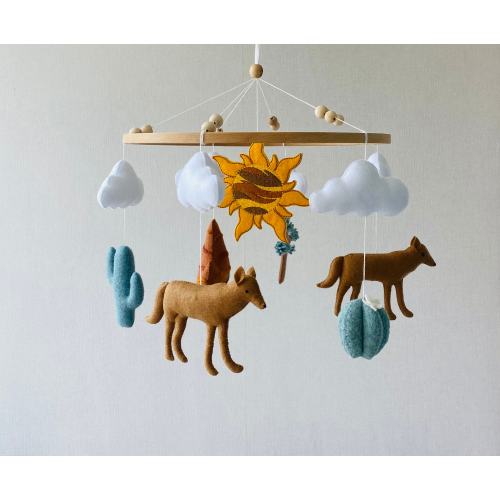 Desert Southwestern themed nursery, Coyotes mobile, mountain mobile, solar boho Crib mobile, ceiling mobile boy, girl mobile, newborn gift.