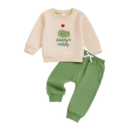NZNDSHD Baby Boy Girl Fall Clothes Golf Embroidery Long Sleeve Sweatshirt Pants Set Unisex Toddler Winter Outfits 6-24 Months