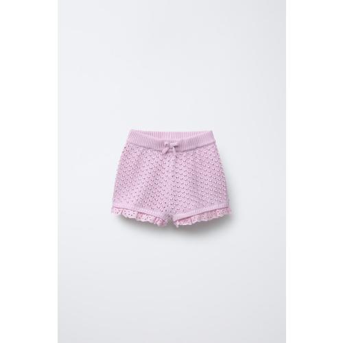 LACE TRIM KNIT SHORTS - Pink / Lilac | ZARA United States