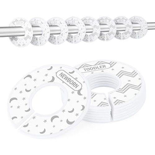 Baby Closet Dividers for Clothes Set of 8, Round Double-Sided Baby Clothes Size Organzier from Newborn to 24 Months,Adorable Cute Design Clothes Size Hanger Dividers for Nursery Decor,Fit Most Rods