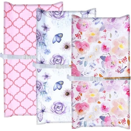 AMROSE 3 Pack Changing Pad Covers, 32" x 16" Ultra Soft Microfiber Diaper Change Table Sheets for Baby Girls, Happy Garden