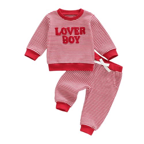 fhutpw Baby Toddler Boy Girl Fall Winter Clothes Embroidery Stripe Pullover Pants Sets Infant Long Sleeve Sweatshirt Outfits