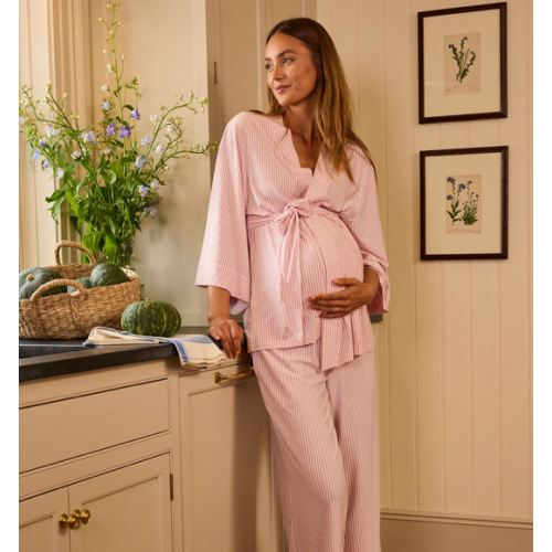 LAKE | Women | DreamModal Pajamas | Carnation Pencil Stripe Maternity Kimono Bundle