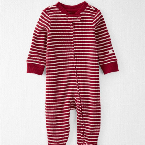 Baby Organic Cotton Waffle Knit Striped Sleep & Play Pajamas in Red, White
