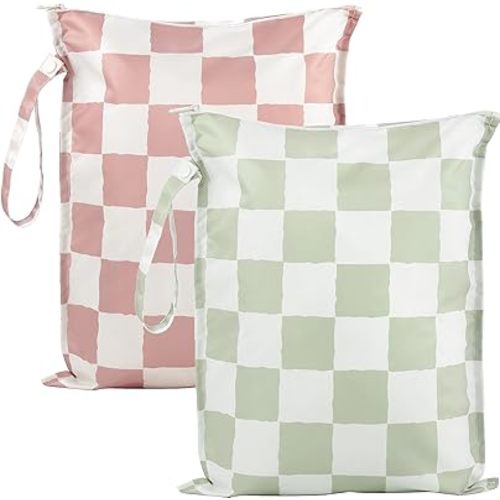 Wet Dry Bags Water Resistant - 2 Pack Reusable Waterproof Wet Dry Bag for Swimsuits & Baby Clothes - Leakproof Storage Pouch Bag for Travel & Baby Diaper - Travel Laundry Daycare Bags
