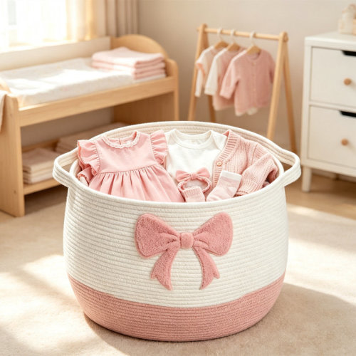 LUMARA HOME Extra Large Foldable Cotton Rope Storage Basket with Bow & Handles, Multi-Purpose Laundry Hamper for Toys, Blankets, Clothes, Bathroom, Playroom, Nursery, Bedroom | Wayfair