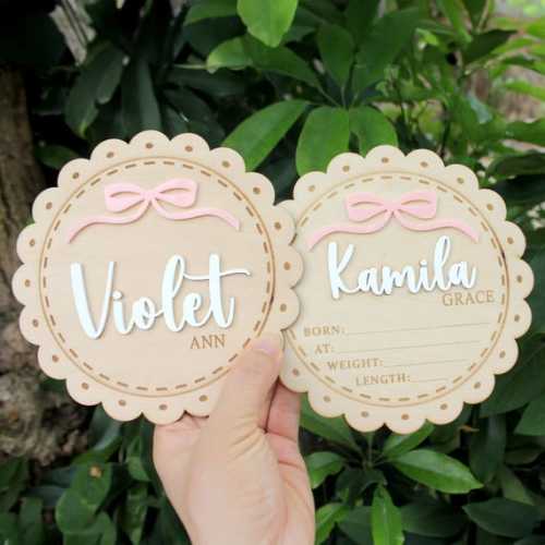 Coquette Baby Name Sign: Wooden Birth Announcement, Newborn Photo Prop - Etsy