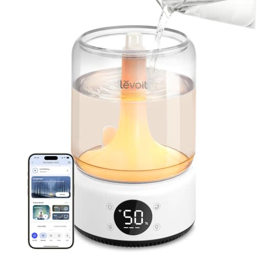 LEVOIT Smart Humidifier for Bedroom, 4.2L Top Fill Cool Mist for Large Room | Easy Clean, 21dB/42H Runtime, for Baby/Plants, APP/Voice Control, Light/Music Scene Mode, NeoClassic 450S
