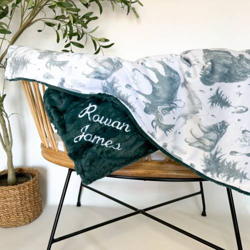 Personalized Baby Blanket, Rustic Mountain Gray and You Choose Minky, Neutral Baby shower gift, Newborn baby blanket, Vintage Rustic