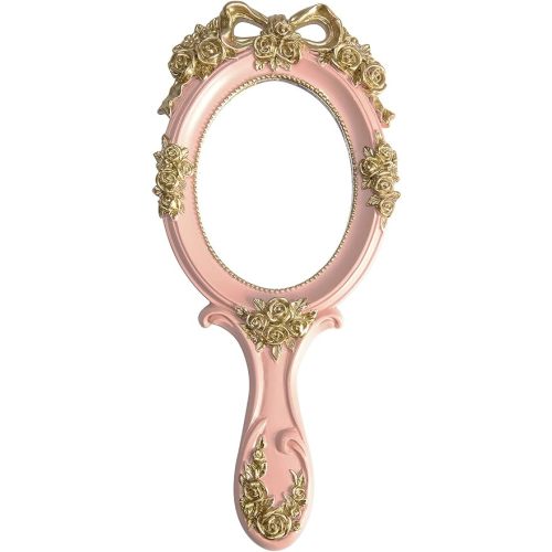 Vintage Princess Hand Held Mirror - Antique Handle Makeup Mirrors, Pink