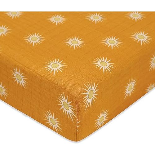 Babyletto 100% Organic Cotton Crib Sheet, GOTS-Certified, Fitted 360°, Ultra-Soft and Breathable Muslin - Golden Hour