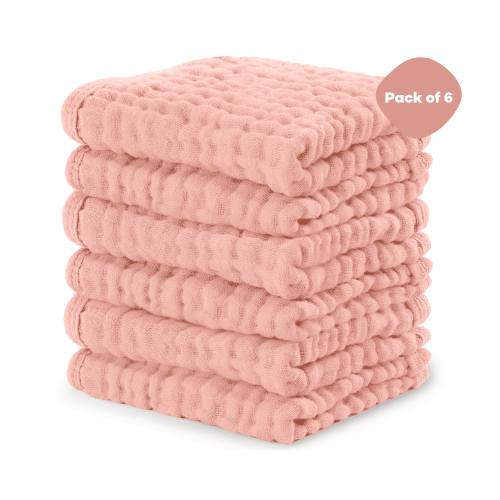 Comfy Cubs Baby Washcloths, Muslin Cotton Baby Towels, Large 10”x10” Wash Cloths (Lace, Pack of 6)