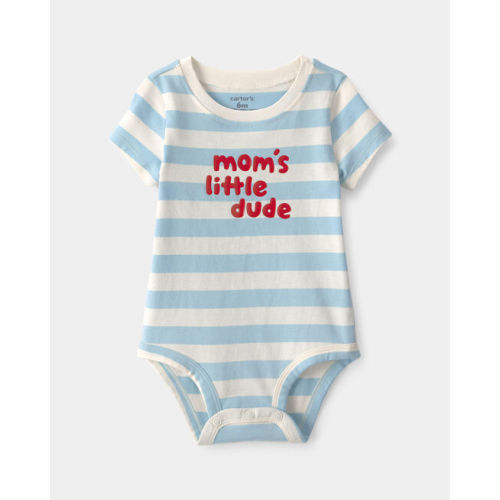Baby Boy 'Mom's Little Dude' Striped Graphic Bodysuit - Blue/Ivory | Carter's