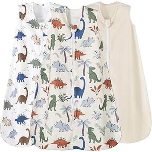 david's kids Paquete de 3 sacos de dormir cálidos de microforro polar para bebé de 0 a 6 meses, mantas suaves para bebé con cremallera de 2 vías, cómodos sacos de dormir de invierno para bebés, recién nacidos, niños y niñas, neutros, tamaño pequeño, dinos
