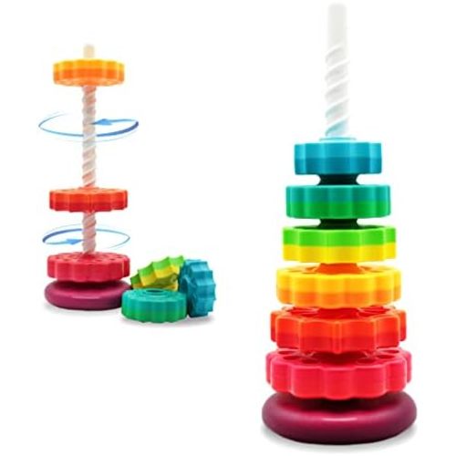 Educational Spinning Stacking Toys, Rainbow Stacking Rings Baby Toy, Montessori Sensory Learning Toy for Girls and Boys Toddlers Toys for 1-3 Year Old