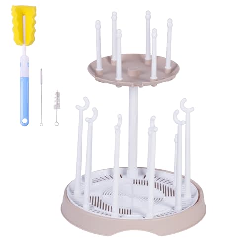 DIJIAMEIYA Baby Bottle Drying Rack,Double-Layer Bottle Drying Rack,Hold Up to 16 Baby Bottles,Suitable for Indoor, Kitchen, Living Room(Pink Lotus Root)