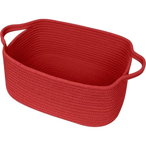 Cute Red Gift Basket, Woven Baskets for Gifts Empty Valentine's Day, Cotton Rope Storage Bin for Organizing, Cat Dog Toy Box, Baby Nursery Organizer, Wicker Easter Basket, Red Room Decor