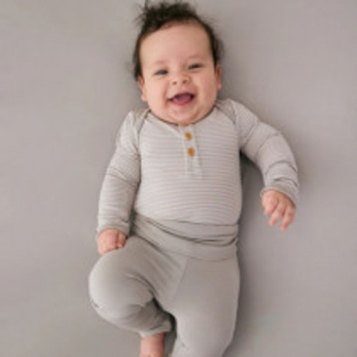 Little Sleepies Dove Gray Stripe Henley Bodysuit