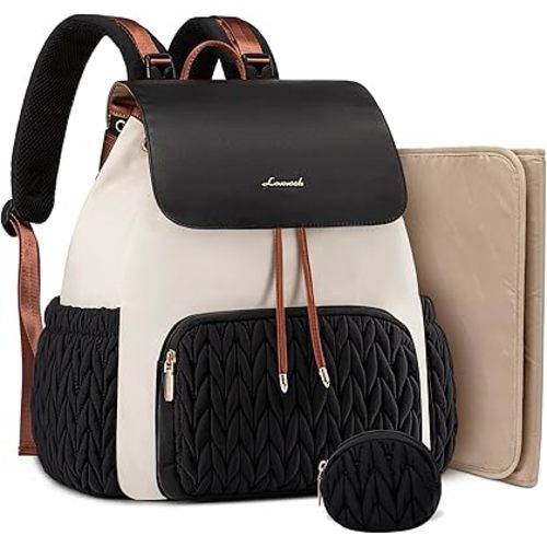 LOVEVOOK Diaper Bag Backpack, Small Baby Bag, Cute Baby Diaper Bag, Stylish Water-Resistant Travel Baby Bag for Mom, Baby Backpack with Changing Pad, Stroller Straps -Black Beige