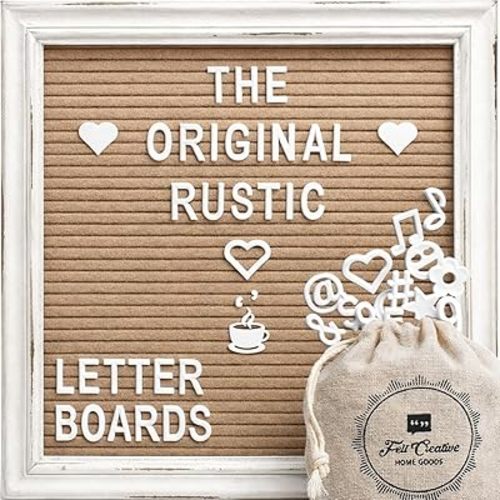 Cappuccino Felt Letter Board Back to School Sign with Rustic Wood White Frame - Farmhouse Letter Board Sign with Stand - Baby Announcement 10x10 Felt Board Changeable Message Board with 350 Letter Set