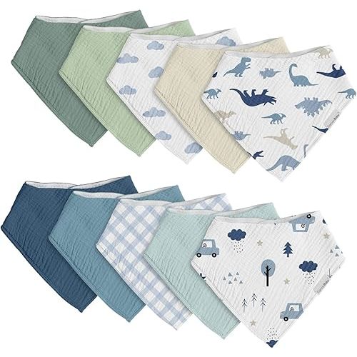 egmao baby Muslin Bibs for Drooling and Teething,10 Pack Drool Bibs for Boys Girls,100% Cotton Soft for Infant,Newborn