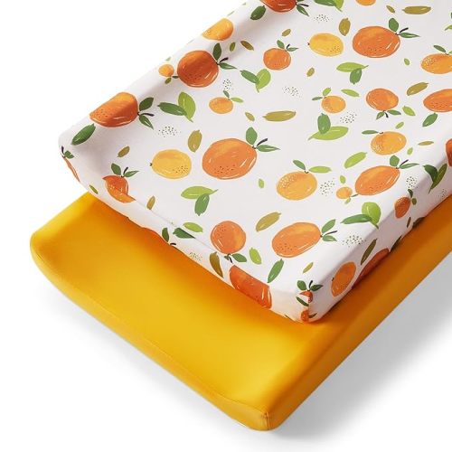 TILLYOU Baby Changing Pad Cover, Changing Table Cover for Girls Boys, Ultra Soft Breathable, 2 Pack Orange Flavour & Orange