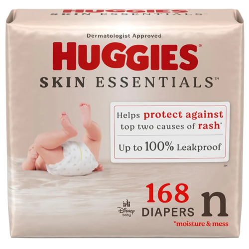 Huggies Size Newborn Diapers, Skin Essentials Baby Diapers, Size Newborn (6-9 lbs), 168 Count