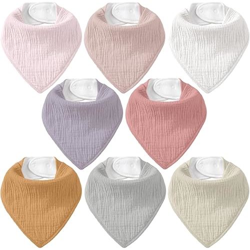 8 Pack Muslin Baby Bandana Bibs for Drooling and Teething