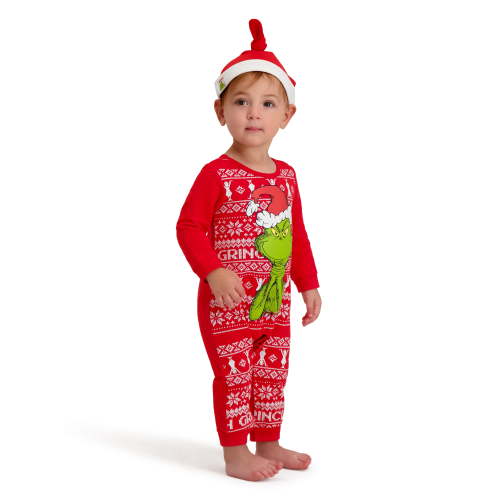 The Grinch Baby Unisex Red Long Sleeve Coverall and Hat, Sizes 0/3M-24M
