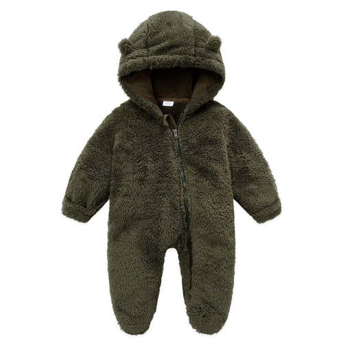 ZCFZJW Newborn Bear Fleece Footie Warmer Snowsuit Cute Cotton Thermal Long Sleeve Hooded Romper Onesies Jumpsuit for Toddler Baby Girls Boys Army Green 6-9 Months