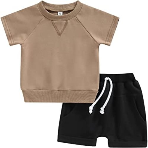 fhutpw Baby Boys 2Pcs Summer Outfits Short Sleeve T-Shirt Tops Elastic Waistband Shorts Set Toddler Clothes