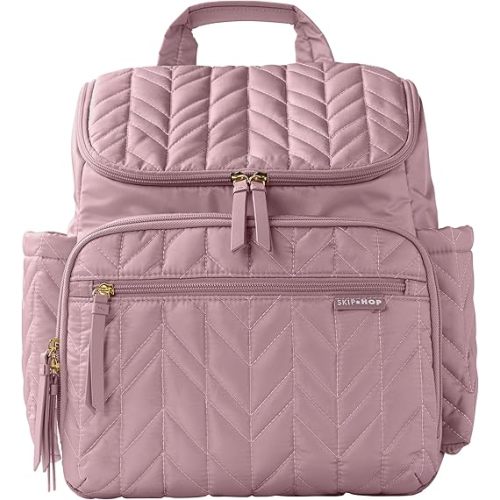 Skip Hop Diaper Bag Backpack: Forma, Multi-Function Baby Travel Bag with Changing Pad & Stroller Attachment, Mauve Mist