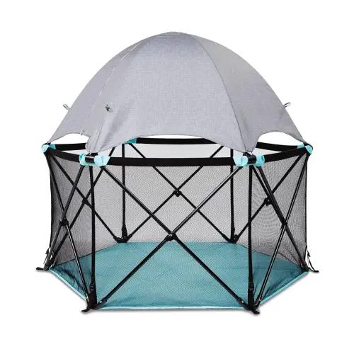 Summer Infant Pop ‘N Play Deluxe Ultimate Playard, Aqua Splash - Full Coverage Indoor/Outdoor Portable Play Pen with Fast, Easy and Compact Fold