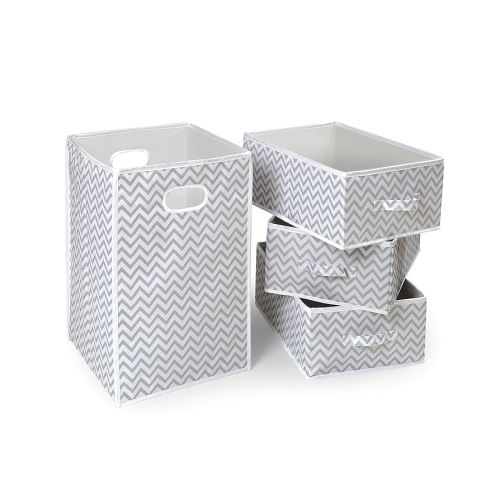 Badger Basket Nursery Folding Hamper Set - Includes Hamper and 3 Storage Baskets, Lightweight Organizer for Laundry, Toys, and Essentials - No-Tool Assembly - Gray Chevron