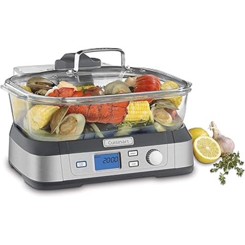 Cuisinart Cookfresh Digital Glass Food Steamer for Cooking, 5-Liter Vegetable Steamer with 5 Pre-Programmed Settings, Keep Warm Function, Audible Alert, Dishwasher-Safe Pot, STM-1000, Stainless Steel