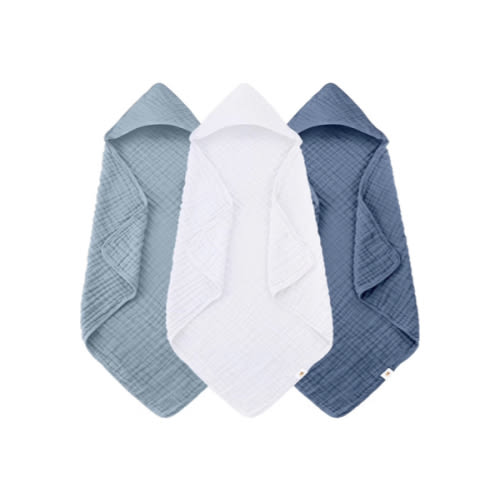 Muslin Hooded Baby Bath Towels - 3 Pack 100% Cotton