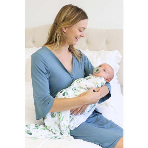 Solid Dusty Blue Bamboo Knit Maternity Robe