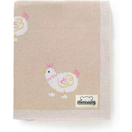 mimixiong Baby Blanket Knit Receiving Boys Girls Blanket Soft Cotton Neutral Blanke for Swaddle Crib Stroller with Cute Sheep (Chicken-Beige, 30x40 Inch (Pack of 1))
