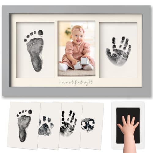 Inkless Hand and Footprint Kit, Boy Girl Newborn Keepsake (Cloud Gray) | No Mess Ink Pad for Baby Handprint, Clean Touch Paw Print Kit for Dog Picture Frame, Personalized Baby Christmas Shower Gifts