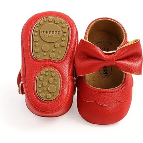 Baby Girl Mary Jane Dress Shoes - Infant Newborn Flats Anti-Slip Soft PU Leather Party School Wedding Princess Baby Girl Shoes
