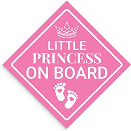 Super Cute, Elegant 4.5in Princess on Board Sticker 1pk. Bright Pink Diamond Newborn Caution Car Bumper Decals. Premium Vinyl Baby Safety Warning Label for Vehicles, Trucks, Automobiles, Cars, Vans